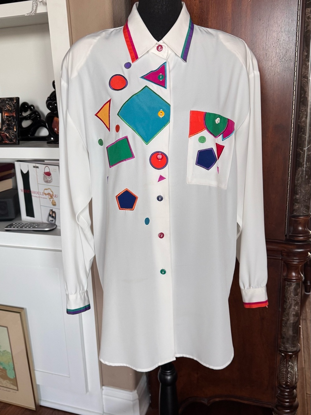 Vintage Natur Geometric Embroidery Button Shirt